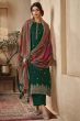 Dark Green Jacquard Embroidered Straight Cut Trouser Suit