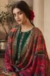 Dark Green Jacquard Embroidered Straight Cut Trouser Suit