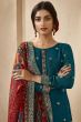 Teal Blue Jacquard Embroidered Straight Cut Trouser Suit