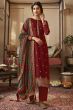 Maroon Jacquard Embroidered Straight Cut Trouser Suit