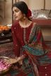 Maroon Jacquard Embroidered Straight Cut Trouser Suit