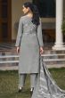 Grey Cotton Pakistani Embroidered Salwar Kameez
