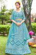 Turquoise Blue Resham Embroidered Net Lehenga Choli