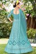Turquoise Blue Resham Embroidered Net Lehenga Choli