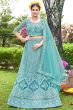 Turquoise Blue Resham Embroidered Net Lehenga Choli