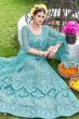 Turquoise Blue Resham Embroidered Net Lehenga Choli