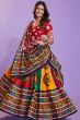 Multicolor Cotton Printed Chaniyacholi With Deep Red Choli
