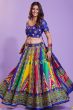 Multicolor Cotton Printed Chaniyacholi With Dark Blue Choli