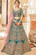 Teal Blue Embroidered Velvet Lehenga Choli