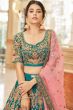 Teal Blue Embroidered Velvet Lehenga Choli