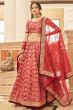 Red Art Silk Embroidered A line Lehenga Choli