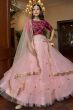 Baby Pink Embroidered Flared Net Lehenga