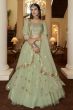 Mint Green Embroidered Flared Net Lehenga