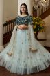 Powder Blue Embroidered Flared Net Lehenga