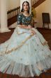 Powder Blue Embroidered Flared Net Lehenga