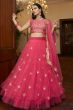 Cerise Pink Embroidered Flared Net Lehenga