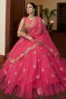 Cerise Pink Embroidered Flared Net Lehenga