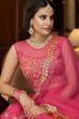 Cerise Pink Embroidered Flared Net Lehenga