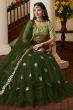 Army Green Embroidered Flared Net Lehenga