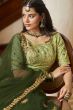 Army Green Embroidered Flared Net Lehenga