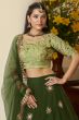 Army Green Embroidered Flared Net Lehenga