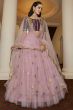 Pastel Pink Embroidered Flared Net Lehenga