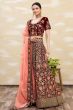 Wine Dori Embroidered Velvet Lehenga Set