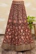 Wine Dori Embroidered Velvet Lehenga Set