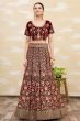 Wine Dori Embroidered Velvet Lehenga Set