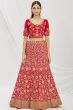 Red Dori Embroidered Velvet Lehenga Set