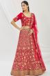 Red Dori Embroidered Velvet Lehenga Set