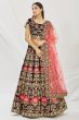 Dark Maroon Dori Embroidered Velvet Lehenga Set