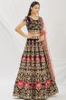 Dark Maroon Dori Embroidered Velvet Lehenga Set