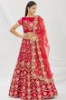 Cherry Red Sequins Embroidered Velvet Lehenga Set
