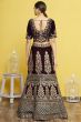 Wine Maroon Embroidered A Line Lehenga