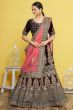 Wine Maroon Embroidered A Line Lehenga