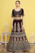 Wine Maroon Embroidered A Line Lehenga