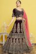 Wine Maroon Embroidered A Line Lehenga