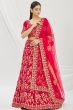 Red Embroidered A Line Lehenga