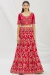 Red Embroidered A Line Lehenga