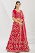 Red Embroidered A Line Lehenga