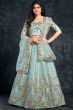 Powder Blue Embroidered Silk Lehenga