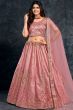 Peach Embroidered Silk Lehenga