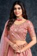 Peach Embroidered Silk Lehenga