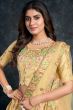  Pale Yellow Floral Embroidered Silk Lehenga
