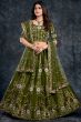 Olive Green Embroidered Silk Lehenga