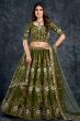 Olive Green Embroidered Silk Lehenga