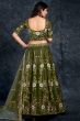 Olive Green Embroidered Silk Lehenga