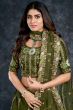 Olive Green Embroidered Silk Lehenga