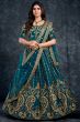 Teal Blue Embroidered Designer Silk Lehenga